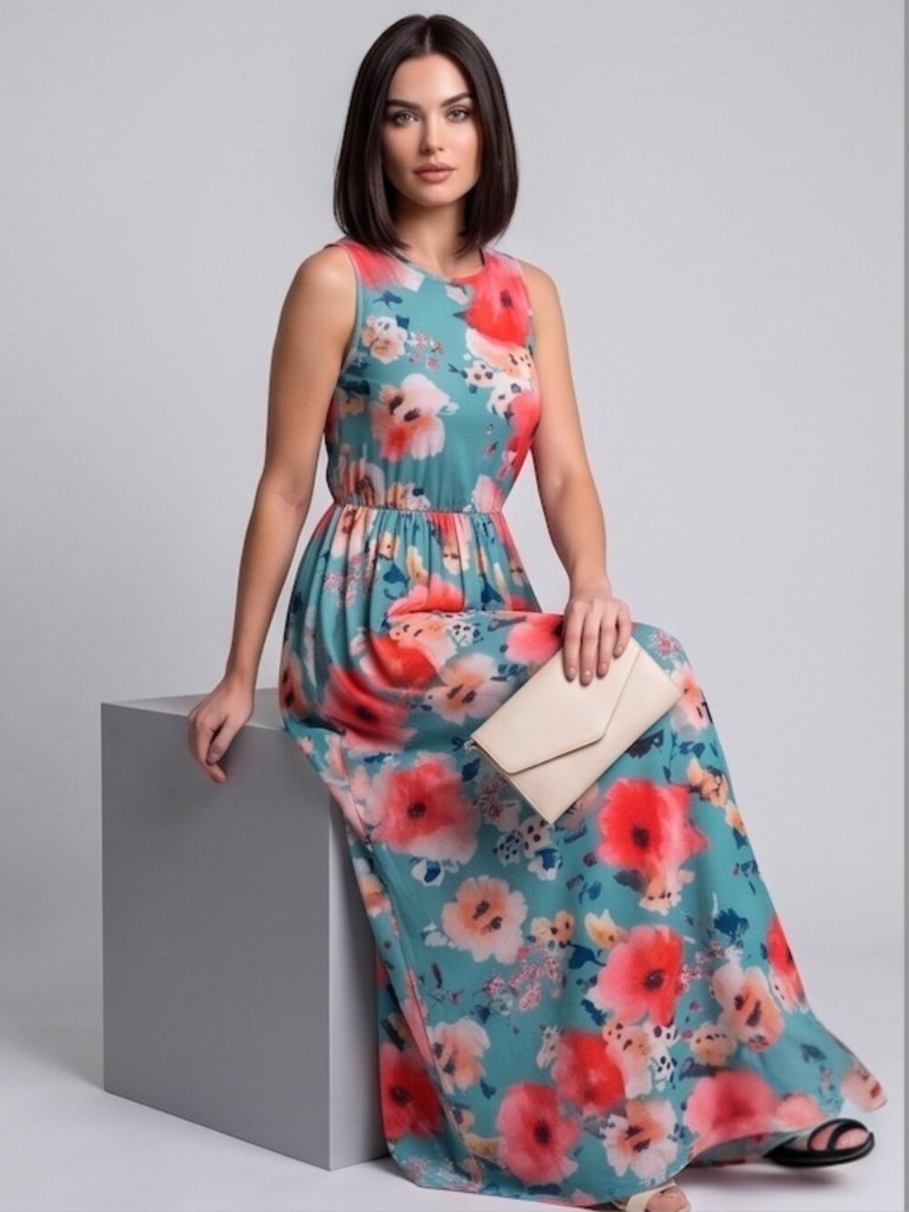 Blue Boho Floral Print Hidden Pocket Dress - Picture 6 of 9